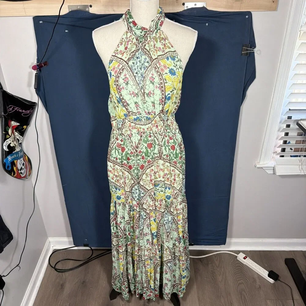 Anthropologie The Somerset Maxi Dress Halter Edition Green Floral Sz Small - Picture 2 of 6